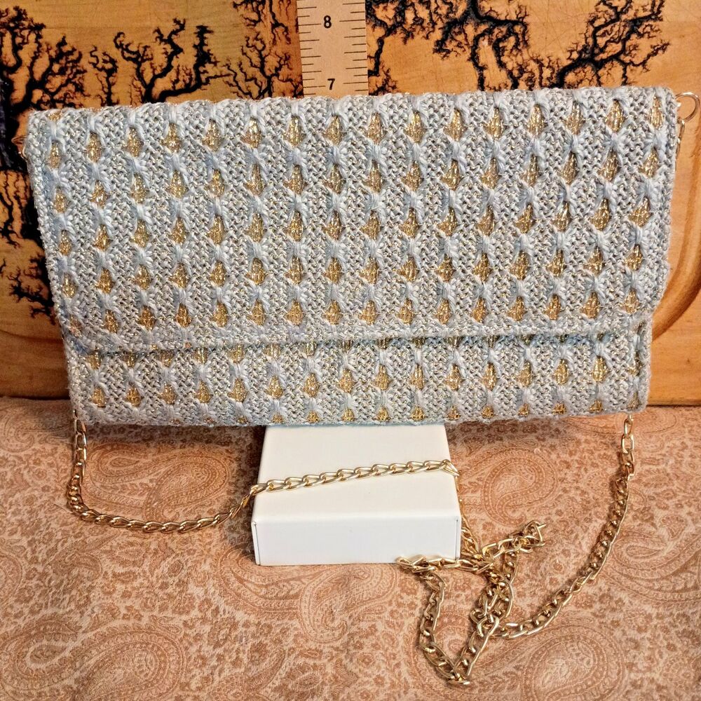 Urban Expressions Metallic Woven Clutch Convertible Crossbody Bag Gold Silver